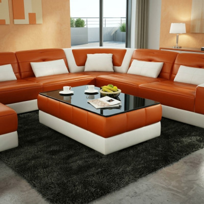 Sofatisch Design Tisch Wonzimmer Glas Leder Couch Sofa Beistell Kaffee