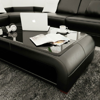 Sofatisch Design Tisch Wonzimmer Glas Leder Couch Beistell Sofa Kaffee
