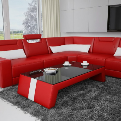 Moderner Wohnzimmer Couchtisch Tisch Beistell Glas Polster Leder Tische