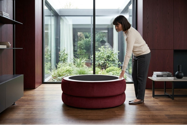 Runder Rund Wonzimmer Glas Tisch Polster Beistell Modern Leder Sofatisch