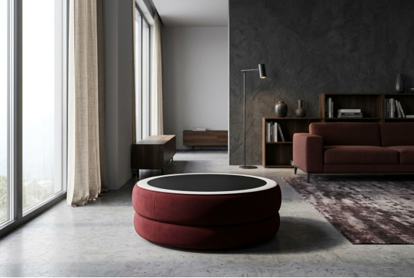 Runder Rund Wonzimmer Glas Tisch Polster Beistell Modern Leder Sofatisch