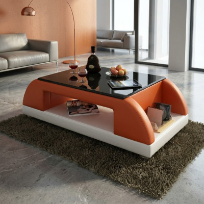 Modern Couch Polster Leder Tisch Wohnzimmer Beistell Glas Tische Kaffee