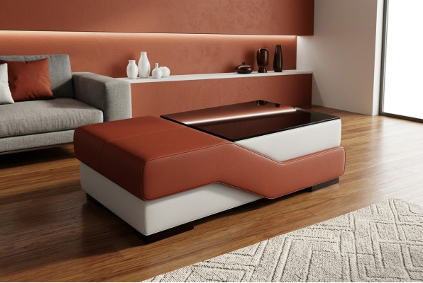 Designer Glastisch Tisch Polster Modern Wohnzimmer Leder Couch Sofa