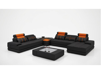 Designer Polster Ledersofa Couch U-Form Modern Sofa Wohnlandschaft