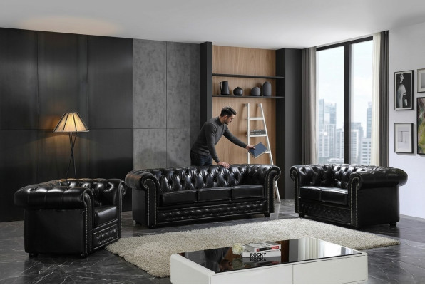 Chesterfield Sofa Couch Polster Sitz Komplett Set Garnitur Leder Sofas Neu