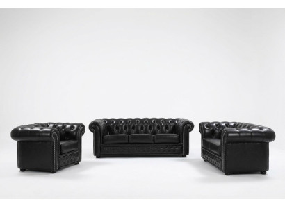 Chesterfield Sofa Couch Polster Sitz Komplett Set Garnitur Leder Sofas Neu