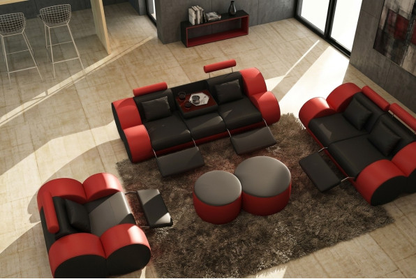 3 Sitzer Multifunktion Sofa Designer Leder Couch Polster Garnitur Sofas