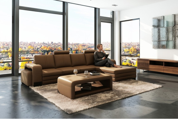 Ledersofa Couch Sofas XXL Ecksofa Wohnlandschaft L-Form Design Modern