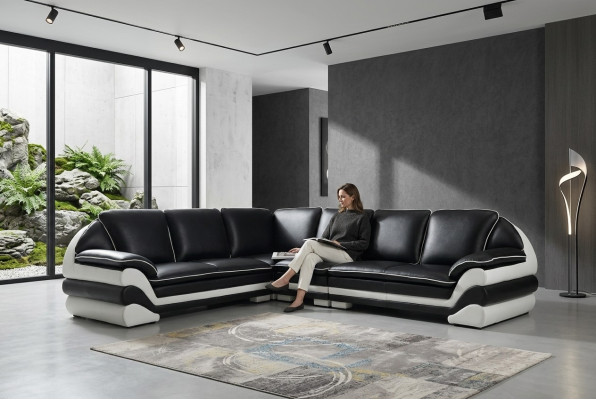 Ledersofa Couch Wohnlandschaft L-Form Design Modern Sofa Klassische