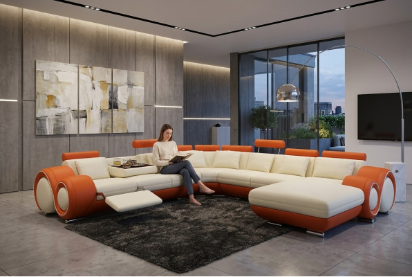Multifunktions Ledercouch Couch Sofa Polster Ecksofa Moderne XXL Big