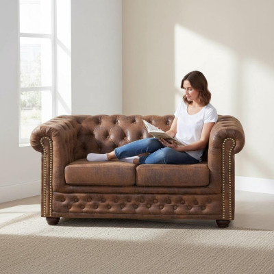 Chesterfield York Gobi 2 Sitzer Leder Couch Polster Sofas Couchen Neu