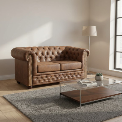 Chesterfield York Gobi 2 Sitzer Leder Couch Polster Sofas Couchen Neu