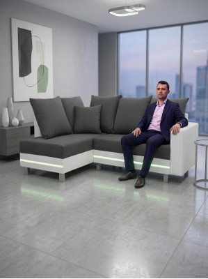 Design Ecksofa Sofa L-form Bettfunktion Couch Sitz Eck Sofas Textil Polster LED
