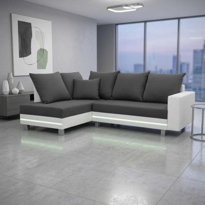 Design Ecksofa Sofa L-form Bettfunktion Couch Sitz Eck Sofas Textil Polster LED