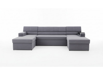 Design Ecksofa Markos U-form Bettfunktion Couch Hochtöner Leder Textil