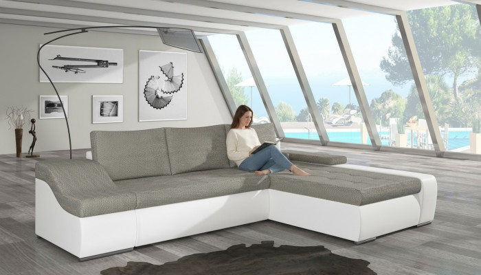 Moderne Ecksofa Ontario Bettfunktion Wohnzimmer Couch Textil Sofas Schlaf
