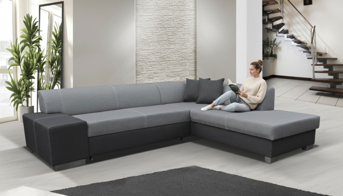 Moderne Design Ecksofa Porto Bettfunktion Couch Textil Sofas Schlaf Sofa