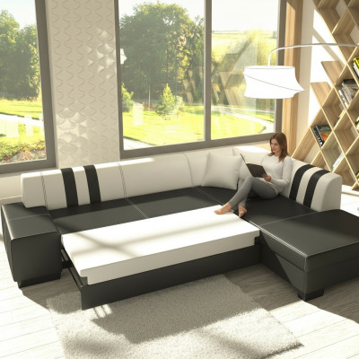 Klassisch Design Ecksofa Porto II Bettfunktion Couch Textil Sofas Schlaf Sofa