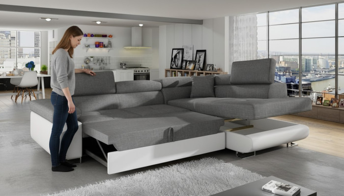 Klassisch Design Ecksofa Sofa Couchen Bettfunktion Couch Polster Textil Sofas