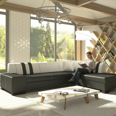 Design Ecksofa Schlafsofa Bettfunktion Sofas Couch Leder Textil Polster Neu