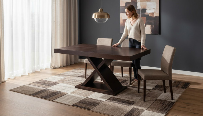 Ausziehbarer Design Holztisch Tisch Ess Wohnzimmer Holz Dekor Tische Massiv