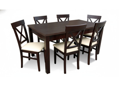 Designer Esstisch Esszimmer + 6 Stühlen Gruppe Stuhl Tische Holz Tisch