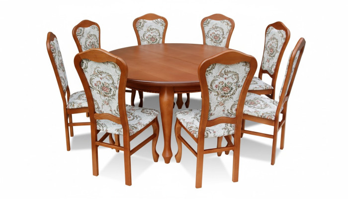 Klassischer Rund Runder Tisch Holz Design Esszimmer Tische + 8 Stühle
