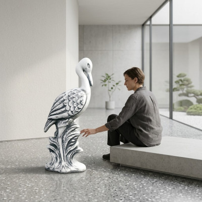 Garten Dekoration Kranich Terrasse Stein Figuren Figur Statue Skulptur