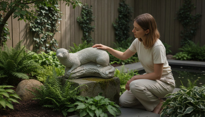 Garten Dekoration Frettchen Terrasse Stein Figuren Weiß Figur Natur Statue
