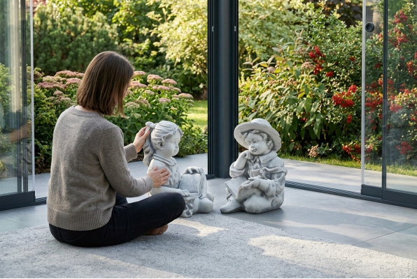 Junge 44cm Figur Statue Figuren Skulptur Statuen Garten