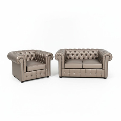 Designer Chesterfield Sofagarnitur Sofa Couch 2+1 Polster Sitz Garnitur Gold