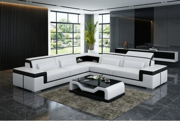 Ledersofa Couch Wohnlandschaft Ecksofa Eck Garnitur Design Modern Sofa G8020B