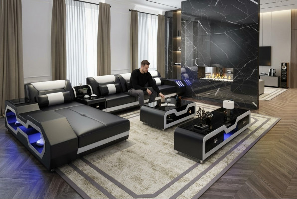 Edle Luxus Couch Ecksofa Wohnlandschaft Multifunktions Couchen Sofa USB Licht