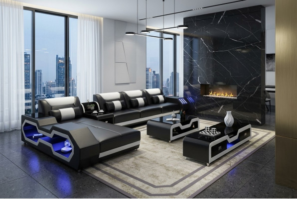 Edle Luxus Couch Ecksofa Wohnlandschaft Multifunktions Couchen Sofa USB Licht