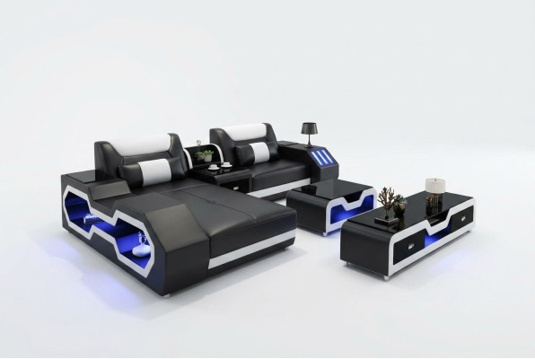 Edle Luxus Couch Ecksofa Wohnlandschaft Multifunktions Couchen Sofa USB Licht