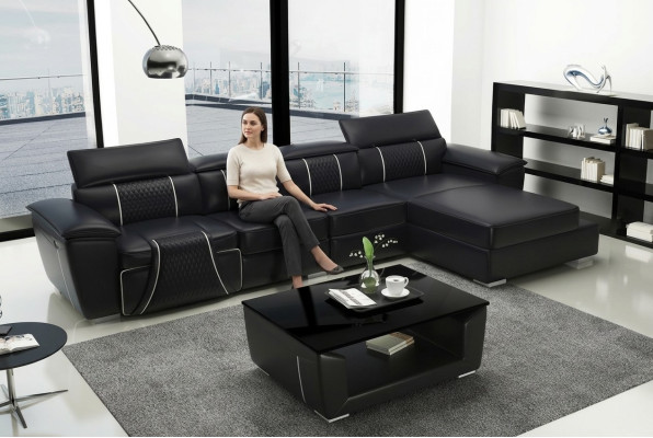 Ledersofa Couch Polster Designersofa Leder Sofas Sofa L-Form Sofa G8048C Schwarz