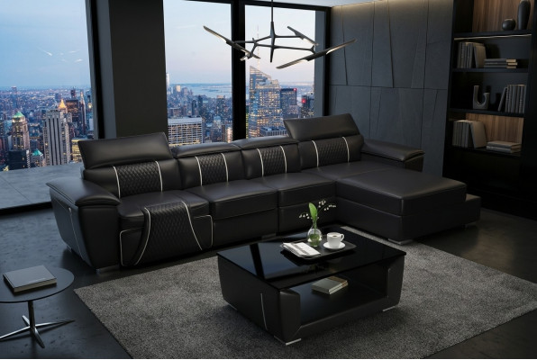 Ledersofa Couch Polster Designersofa Leder Sofas Sofa L-Form Sofa G8048C Schwarz