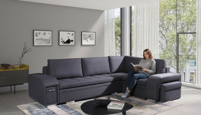 Polstersofa Loungesofa Couch Sitzgruppe Wohnzimmer mit Kissen Sofa L-Form Schlaf