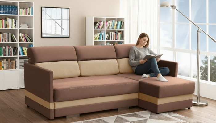 Ecksofa mit Schlaffunktion Bettfunktion Kasten Bett Sofa Wohnlandschaft