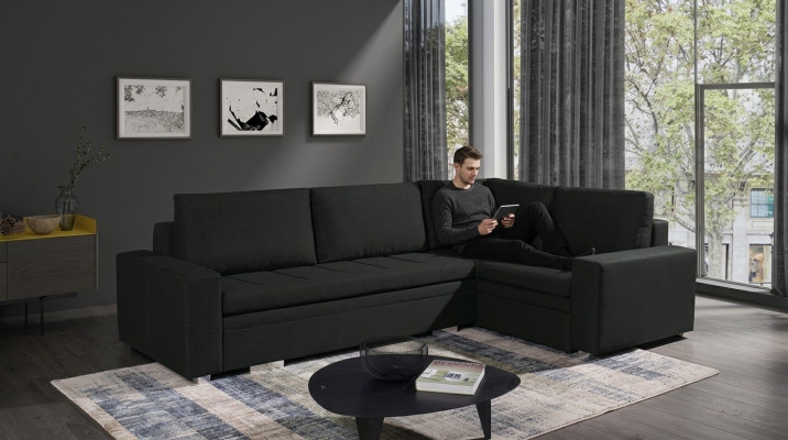 Moderne Ecksofa Wohnzimmer Textil Stoff Schlafsofa Couch Wohnlandschaft Polster