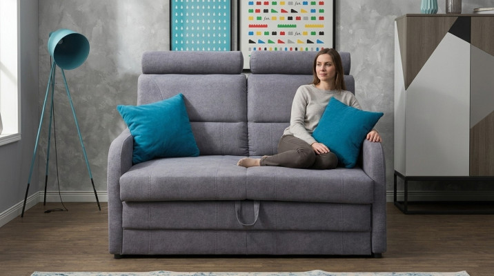 2 Sitz Sofa Couch Sofas Textil Polster Stoff Garnitur Bettfunktion Schlafsofa