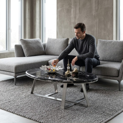Couch Tisch Rund Tische Runde Sofa Neu Metall Glas Beistell Designer