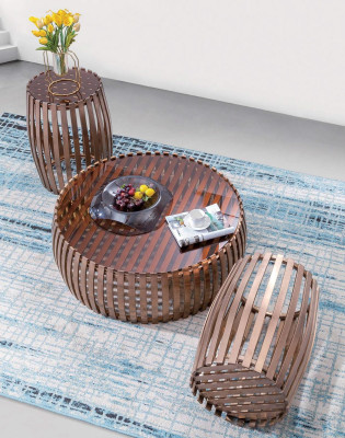 Designer Metall Edelstahl Couch Glas Tisch + Beistell Tische 2 tlg. Set