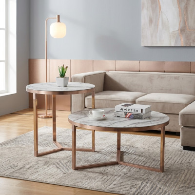 Designer Metall Couch Glas Tisch + Beistell Tische Sofa Neu 2 tlg. Set