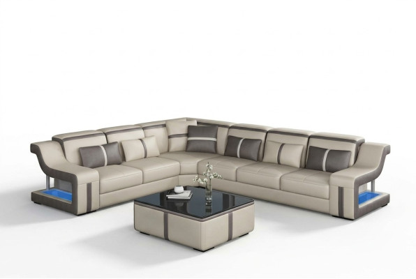XXL Ecksofa Sofa Eck Stoff Wohnzimmercouch Sofa Couch Tisch Polster Sitz Leder