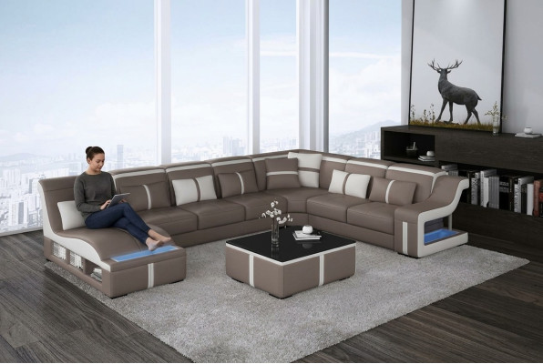 Eck Sofa Couch Polster Eck Sitz U Form Leder Garnitur Wohnlandschaft