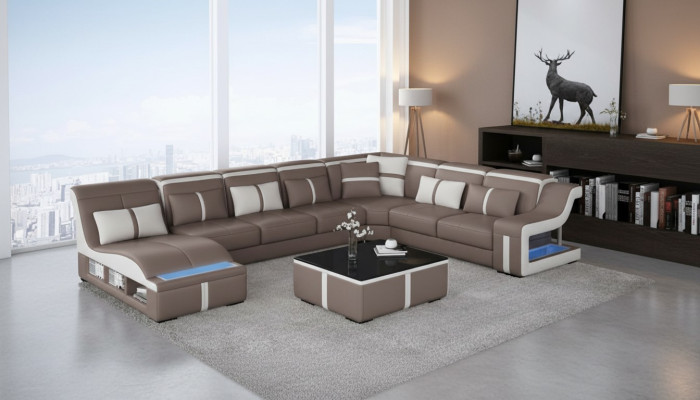 Eck Sofa Couch Polster Eck Sitz U Form Leder Garnitur Wohnlandschaft