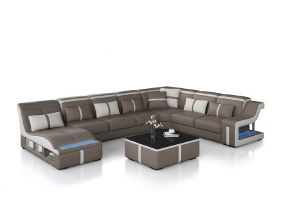 Eck Sofa Couch Polster Eck Sitz U Form Leder Garnitur Wohnlandschaft
