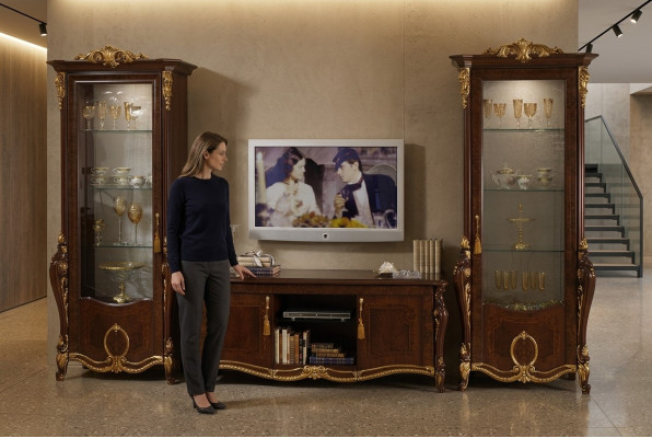 Klassisch Wohnwand Vitrine Kommode Schrank sideboard Barock Rokoko