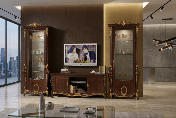 Klassisch Wohnwand Vitrine Kommode Schrank sideboard Barock Rokoko